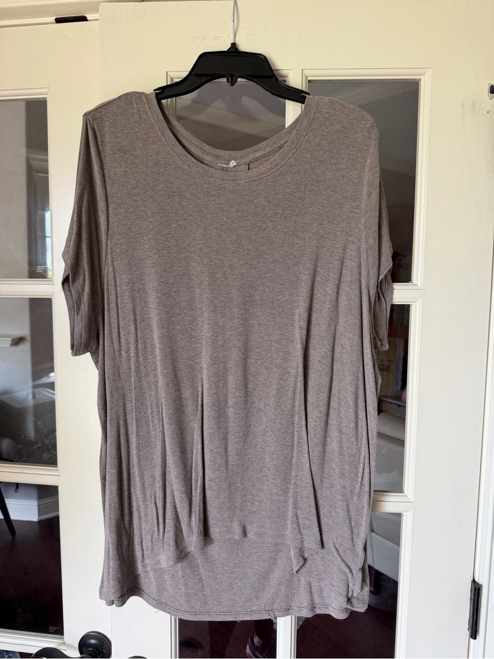 Athleta Charcoal Gray Ribbed Easy Fit Tee Relaxed Dolman Sleeve Top XL Tall